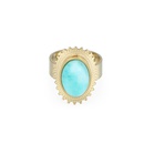 retro oval turquoise inlaid golden stainless steel open ringpicture10