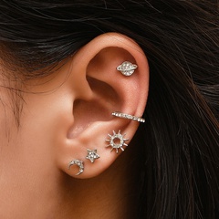 fashion five-pointed star moon combination alloy earrings set