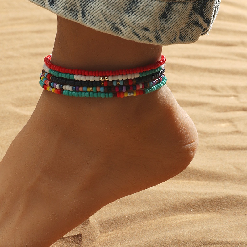 bohemian style creative rice bead anklet 5piece set