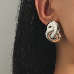 Korean metal circle interlocking geometric earrings