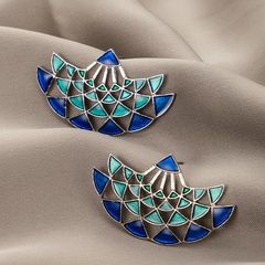 reative retro alloy dripping blue fan-shaped earrings