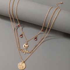rhinestone tassel moon peach heart letter pendant three-layer necklace
