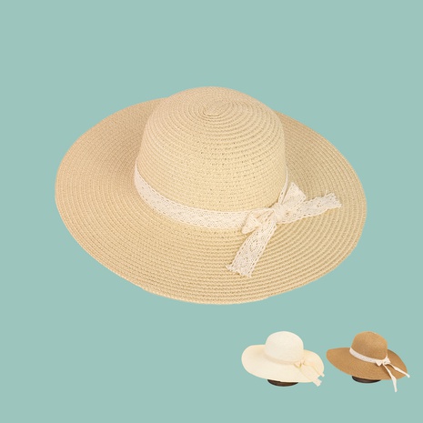 Sombrero de paja con lazo de encaje de ala ancha de moda coreana NHTQ362000's discount tags