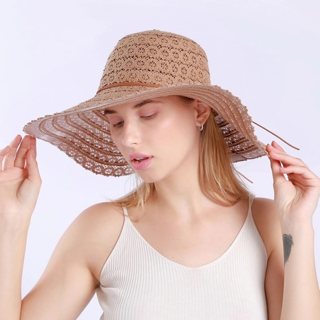 Sombrero de paja respirable del cordón de los aleros grandes de la moda coreana NHTQ362008's discount tags