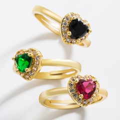 fashion heart-shaped gemstone brass micro-inlaid zircon open ring