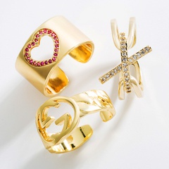fashion geometric heart-shaped brass inlaid zircon open ring
