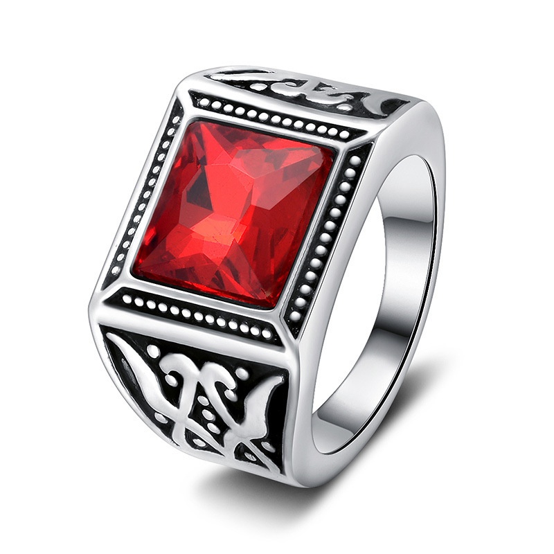 fashion simple platinum red zircon ring