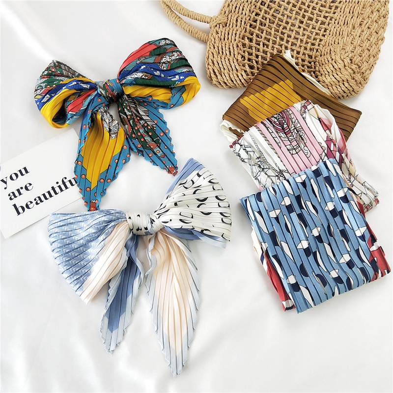 Korean pleated silk square scarf
