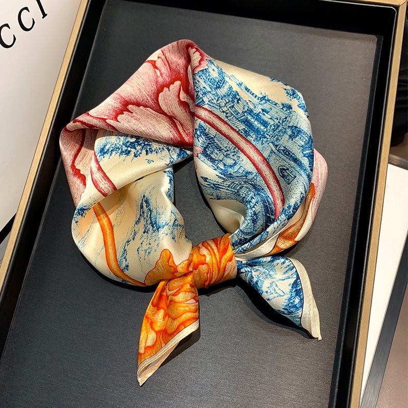 fashion flower printing square silk scarf wholesale
