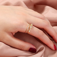 Fashion double gold opening sky star zircon ring