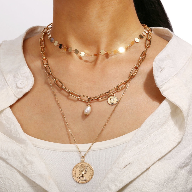 creative simple human head pearl pendant necklace