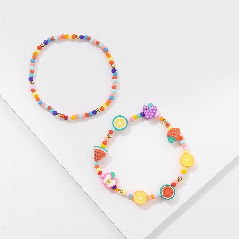 Cute Color Rice Beads Soft Pottery Fruit Beaded Bracelet Set