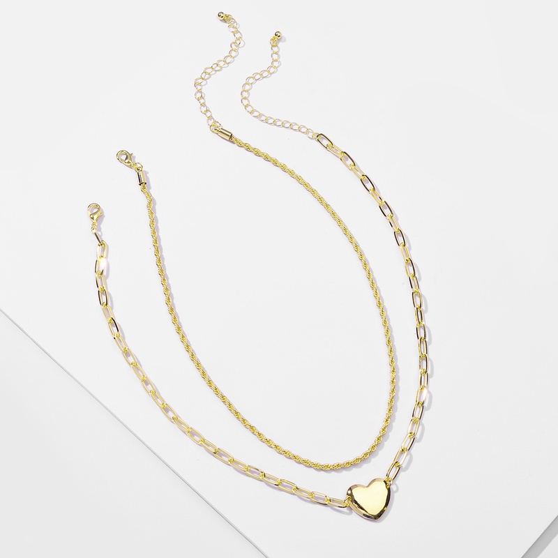 Fashion Metal Chain Peach Heart Pendant Double Layer Necklace