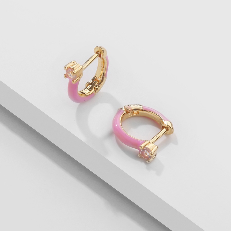 Fashion Drop Oil Color Mini Hoop Inlaid Zircon Copper Earrings