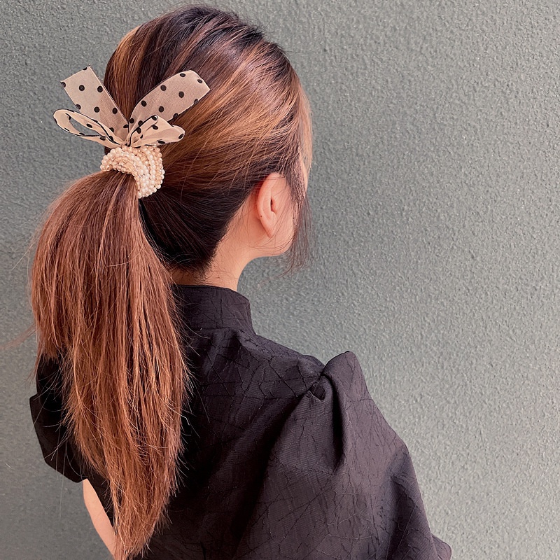 Korean multilayer bead chain polka dot bow hair scrunchies
