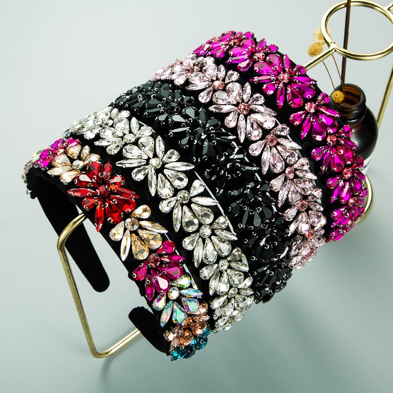 fashion glass rhinestone flower geometric headband