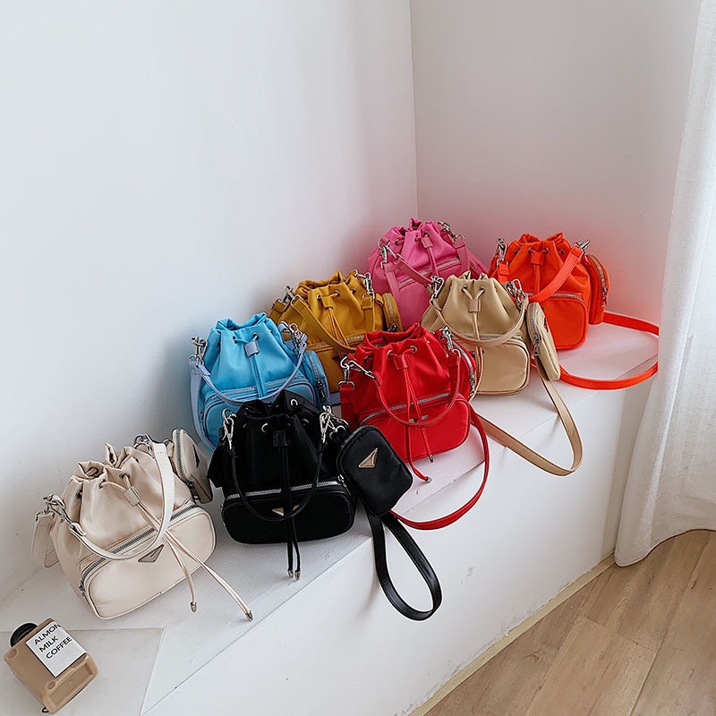 fashion solid color largecapacity oneshoulder messenger bucket bag