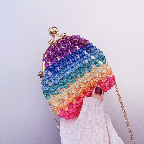 mini sac à bandoulière en chaîne colorée tissée à la mode's discount tags