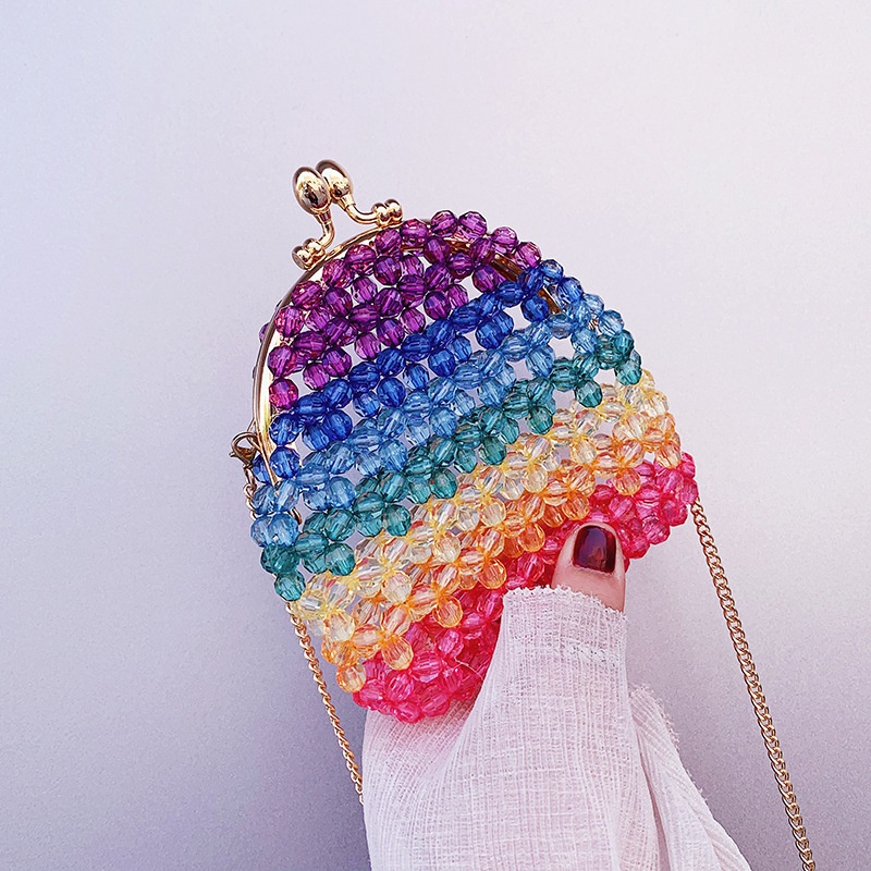 fashion beaded woven colorful chain shoulder mini bag
