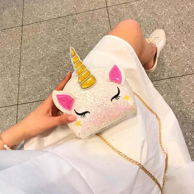 fashion sequin unicorn chain messenger small bag