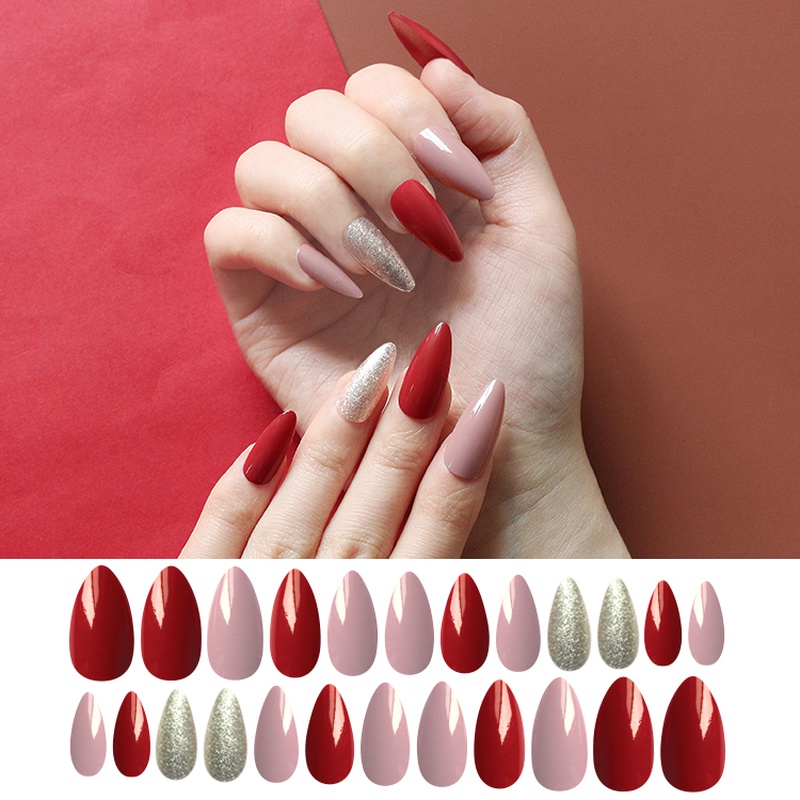 Fashion Bean Paste Color Pointed Long Nail Pieces Finished