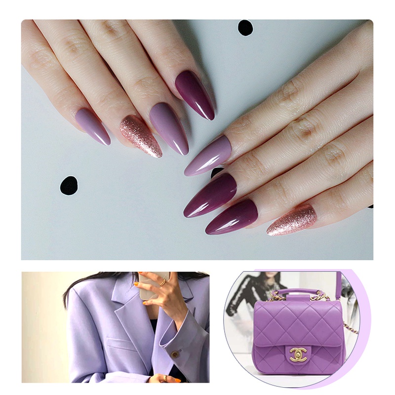 Fashion Onion Powder Purple Long Pointed Nail Pieces Finished