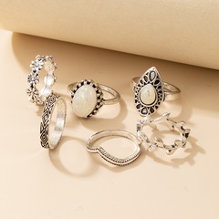 simple fashion leaf flower gemstone carved ring 6-piece ring