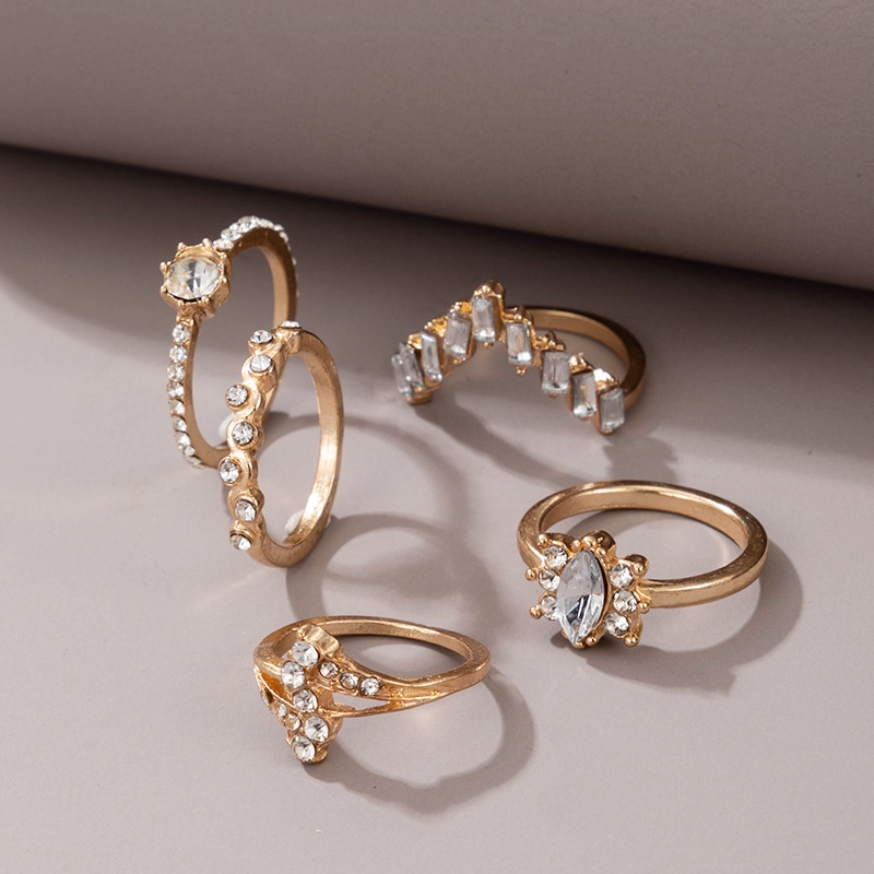 wholesale fashion gold diamond irregular ring 5piece set