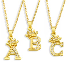 fashion crown 26 English letters zircon pendant necklace