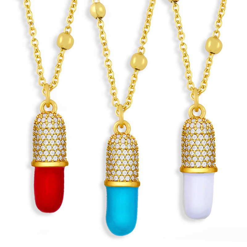 personality fashion metal hip hop pill necklace