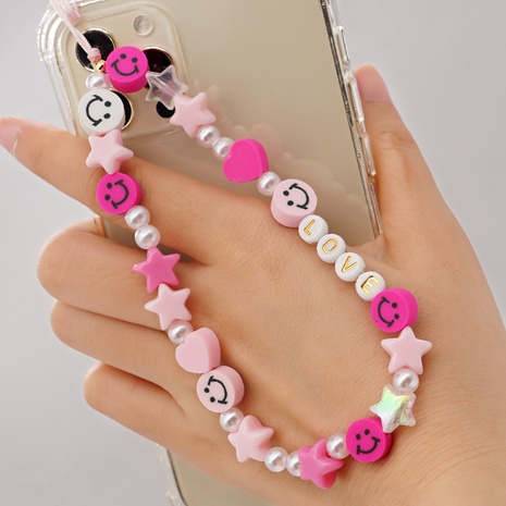 ethnic letter pink star smiley face beaded mobile phone lanyard's discount tags