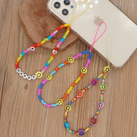 simple bohemian style color beads smiley mobile phone chain's discount tags