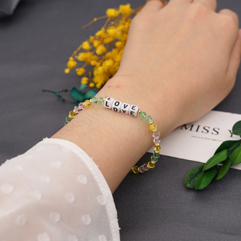 simple Love crystal beads handmade elastic bracelet