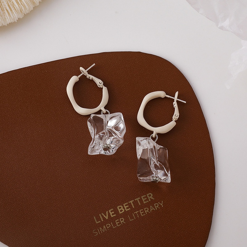 Korean style frosted metal crystal ice cube earrings