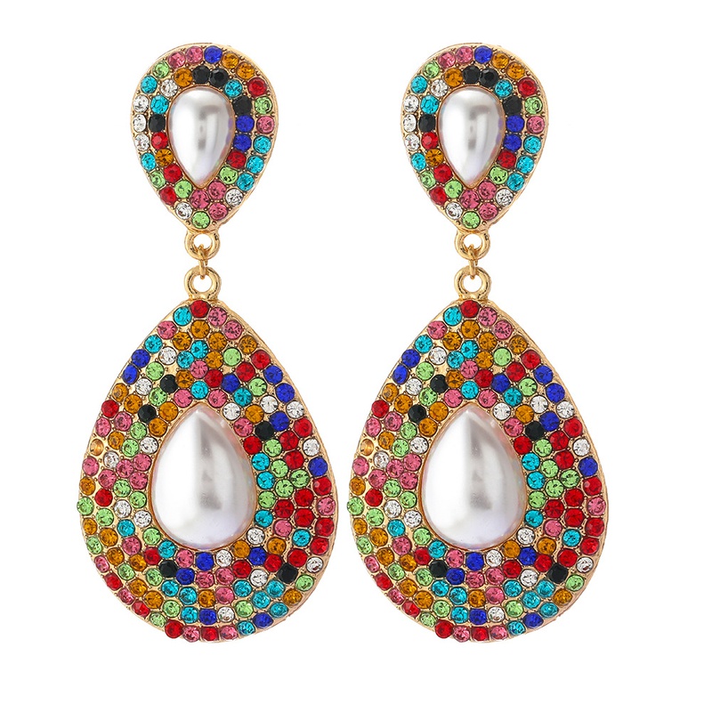fashion geometric dropshaped alloy full diamond earrings