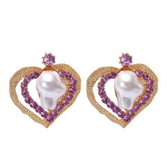 fashion purple diamond heart-shaped earrings
