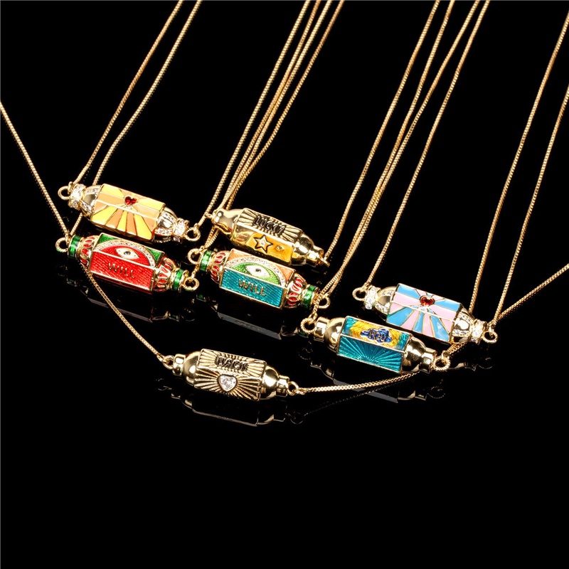 Fashion color dripping oil zircon eye pendant necklace