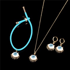 Fashion Eye Adjustable Braided Bracelet Necklace Earrings Set