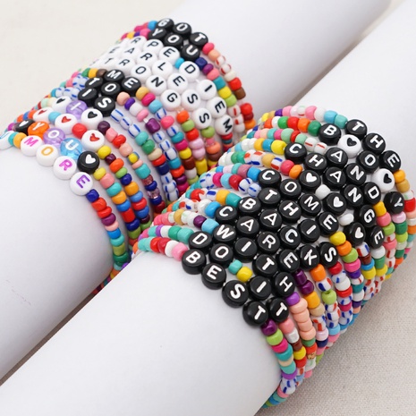 Bracelet de perles de lettre de perles de millet de couleur verre simple de style bohème's discount tags