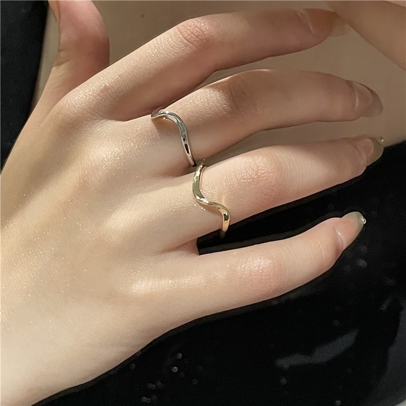Korea simple smooth wave plain metal plated gold ring