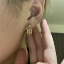 Korean style Cshaped gold plated fourpetal flower microinlaid earringspicture14