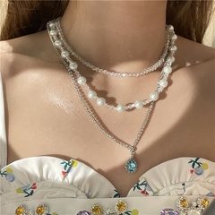 Fashion water drop gemstone diamond pearl crystal necklace