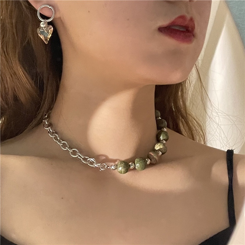 Fashion flower green stone necklace earrings set