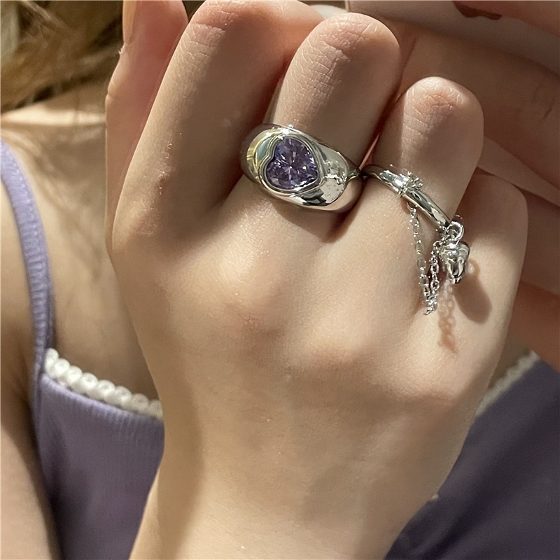 personality purple love diamond chain open ring