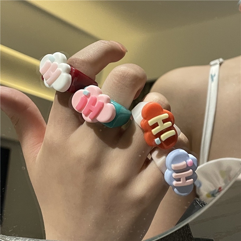 fashion letter color candy color resin ring