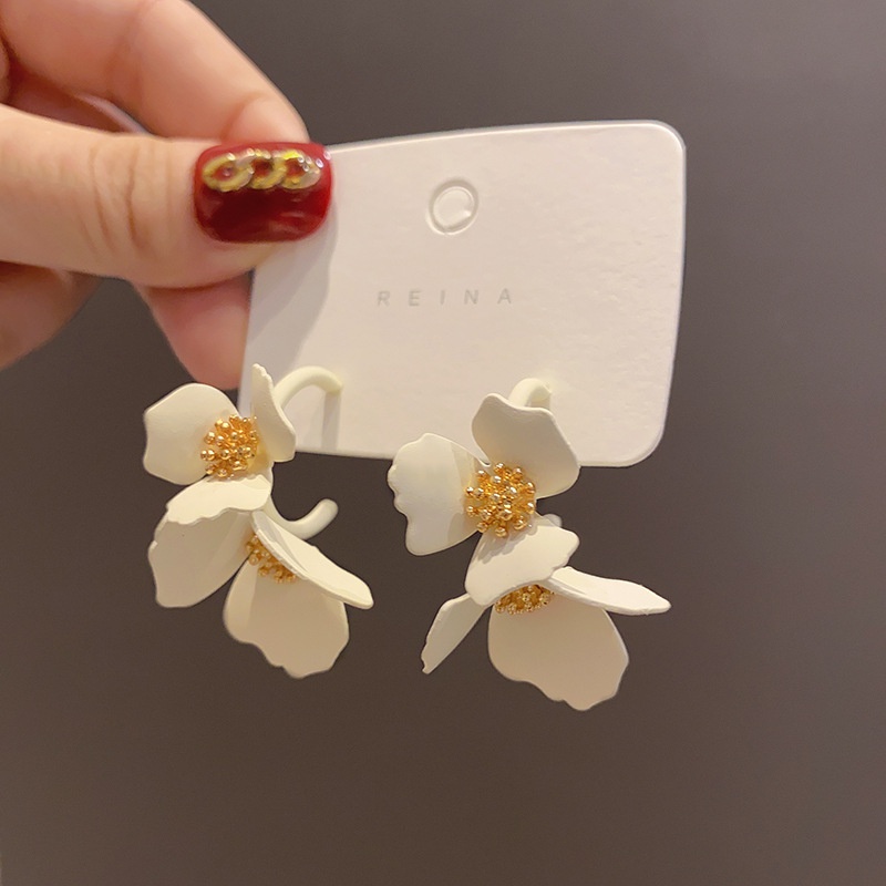 Korean style threedimensional flower alloy earrings