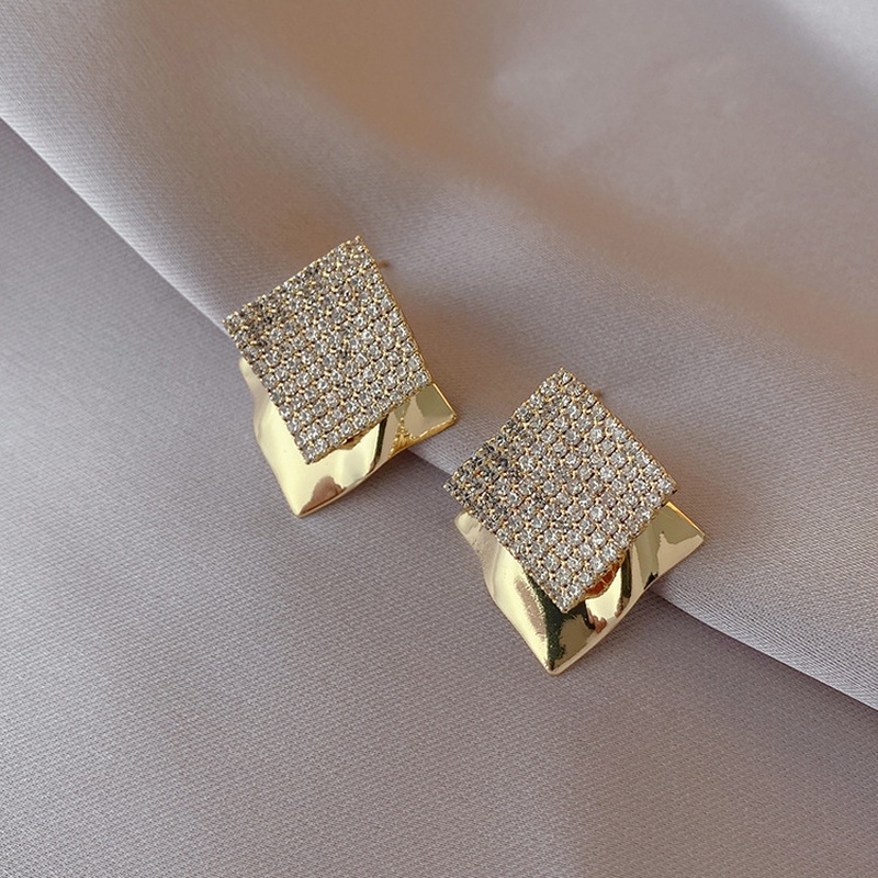 fashion doublelayer geometric diamond earrings