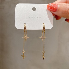 Korean style simple star rhinestone tassel long earrings