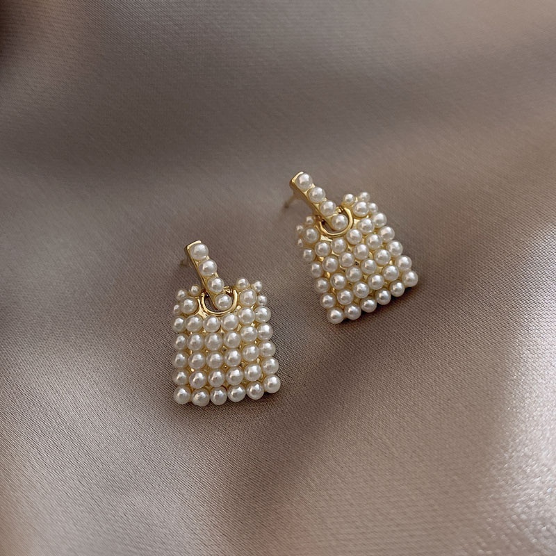 simple pearl geometric alloy earrings