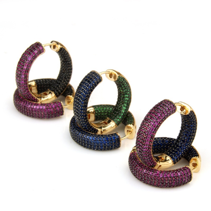 simple fashion twocolor sevenrow diamond earrings